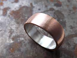 Custom Made Domed Copper Wedding Band With Silver Liner Bold Mens Ring Personalized Copper Wedding Rings Copper Wedding Band Copper Wedding