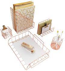 4.5 out of 5 stars with 2 ratings. Amazon Com Blu Monaco Rose Gold Desk Organizer 5 Piece Desk Accessories Set Letter Mail Organizer Paper Document Tray Pen Cup Magazine File Holder Diagonal Pattern Office Supplies Stationery Decor Office Products