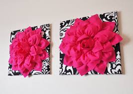 The most common pink black flowers material is metal. Three Hot Pink Dahlia Flowers On Black And White Damask Canvases Daisy Manor