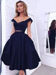 Vintage Style A Line Two Piece Black Homecoming Dress Evening Dress 2 Piece Homecoming Dr Black Girl Prom Dresses Blue Homecoming Dresses Tea Length Prom Dress