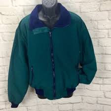 Vintage Eddie Bauer Bomber Jacket Mens Large L Usa Made Fleece Lined Green Blue Eddiebauer Bomber Jackets Mens Fleece Fleece