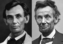 A comparison of Abraham Lincoln in 1861 versus 1865 demonstrates a  noticeable four-year contrast amid the backdrop of wartime. Reflecting