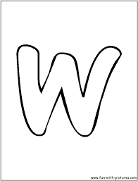 This coloring page shows a large letter w with colorable pictures of a whale, witch, web, washer and watch inside it. Bubble Letter W Coloring Page