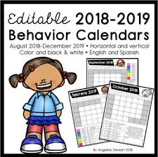 Fully Editable 2018 2019 Clip Chart Behavior Calendars In English And Spanish