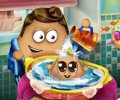 Pou has been outside playing in the mud all day long and he got a little dirty. Pou Washing Baby Pou Games