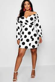 Plus Large Spot Off The Shoulder Wrap Dress Boohoo White Plus Size Dresses Dress For Petite Women Dress And Heels