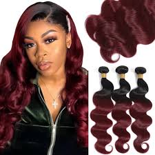 Kapelli Hair 10A Ombre Brazilian Body Wave (T1B/99J,14" 16" 18") Ombre  Human 3 Bundles Ombre Brazilian Human 100% Unprocessed Virgin Remy Bundles  2 Tone Black to Burgundy Human Weave : Buy Online