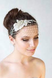 A Bridal Ivory Birdcage Veil Headband 55 Is Simple And Sweet And Wedding Hair Accessories Wedding Hairstyles With Veil Headband Wedding Veil Beaded Headpiece