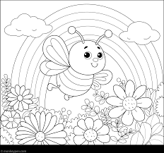 Bees and Rainbow Coloring Page – Free Printable for Kids