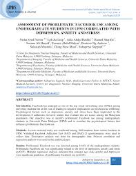 Important message for all new and returning students in 2021. Pdf Assessment Of Problematic Facebook Use Among Undergraduate Students In Upm Correlated With Depression Anxiety And Stress