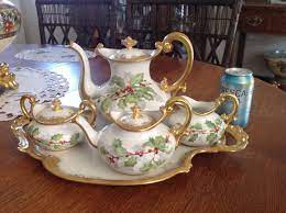 Wow A Beautiful Tv Limoges Tea And Coffee Set Hand Painted One Coffee Pot One Tea Pot Creamer Sugar 17 5 By 12 Tray This Set Is Tea Coffee Set Tea Pots