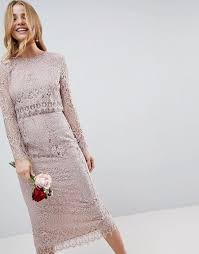 Asos Design Bridesmaid Lace Long Sleeve Midi Pencil Dress Bridesmaiddresses Bridesmaids Weddingideas Long Sleeve Lace Midi Pencil Dress Long Sleeve Midi