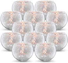 You get the impression that they are made of exotic lace. Volens Round Silver Votive Candle Holders Mercury Glass Tealight Candle Holder Set Of 12 Amazon Co Uk Kitchen Home
