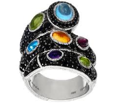 Judith Ripka Sterling Black Spinel Multi Gemstone Ring J326152 Multi Gemstone Ring Gemstone Rings Gemstone Wrap Ring