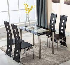 5 Piece Glass Dining Table Set 4 Leather Chairs Kitchen Room Breakfast Furniture Glass Dining Table Glass Dining Table Set Glass Dining Set