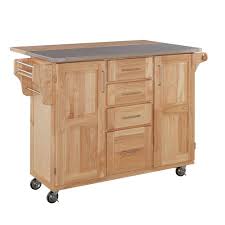Alexandria white portable kitchen island with stainless steel top. Homestyles Natural Wood Kitchen Cart With Stainless Top And Breakfast Bar 5086 95 The Home Depot
