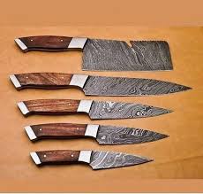 Damascus Knife Custom Handmade 5 Damascus Chef Knives Set Edgy Blades Kitchen Knives Chef Knife Set Chef Knife