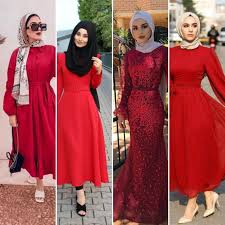 فساتين باللون الاحمر محجبات fashion dresses hijab fashion