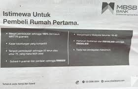 Get your first home without saving up for a downpayment, pay minimal fees, and high borrowing limit. Skim Rumah Pertama Pinjaman Perumahan Sehingga 105 Peratus Mbsb Bank
