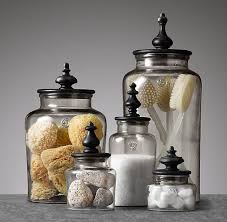 Turned Finial Glass Jar Collection Bathroom Decor Bath Decor Apothecary Jars