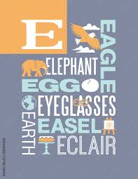 Alphabet letter e and pictures. Letter E Words Typography Illustration Alphabet Poster Design Stock Vector Adobe Stock