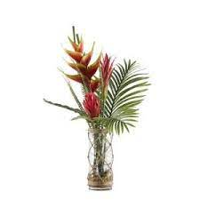 Nearly Natural Indoor Ginger Torch Artificial Arrangement In Glass Vase 1725 The Home Depot Heliconia Planting Flowers Faux Flowers