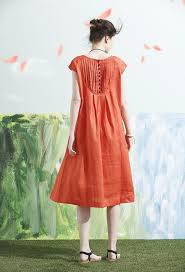 Linen Dress In Orange Tunic Dress Midi Dress Beach By Camelliatune Linen Maxi Dress Linen Dress Pattern Long Linen Dress