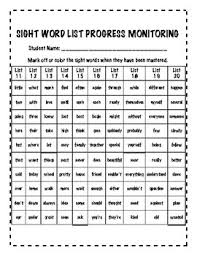 Tc Sight Word Progress Monitoring Chart