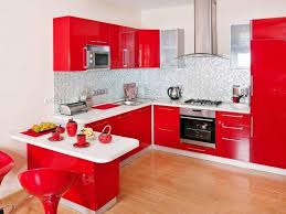 red walls and white cabinets