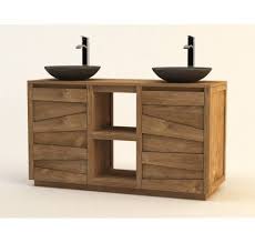 Meuble Groovy Teck Massif Salle De Bain Double Vasque Noir Decor Bathroom Vanity Home Decor