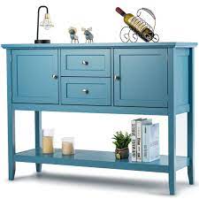 We have buffet tables both with and without hutches. Costway Sideboard Buffet Table Wooden Console Table W Drawers Storage Cabinets Blue Walmart Com Walmart Com