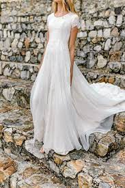 Modest Wedding Gown With Sleeves A Modest Neckline And Fully Covered Back The Anne By Elizabeth Cooper Design Modest Wedding Dresses Modest Wedding Dresses With Sleeves Ball Gowns Wedding