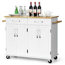 But they're not for everyone. Buy Costway Kitchen Trolley Island Utility Cart Wood Top Rolling Storage Cabinet Drawers White By Costway On Dot Bo
