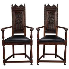 Pair Of French Gothic Style Oak Hall Chairs Hall Chair Chair Vintage Chairs