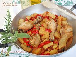1 pollo medio, 3 cipolle, 1 spicchio d'aglio, 1/2 kg di pomodori, 1/2 kg di peperoni, 3 cucchiai d'olio, odori, sale pepe. Pin Su Profumi Sapori E Fantasia
