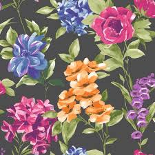 Black And White Floral Wallpaper Nz A Bold Colourful Floral Wallpaper On A Dramatic Black Background From The Paradise Collectio Wallpaper Design Pattern Floral Wallpaper Feature Wall Wallpaper