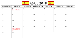 April 2018 Spain Holidays Calendar Holiday Calendar Spain Holidays Calendar