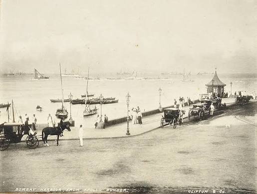 View Of Harbour From Apollo Bunder Bombay, 1900 Photo This is a 1900 photo of the view of harbour from Apollo Bunder in Bombay (Mumbai). Apollo Bunder is where the Gateway of
