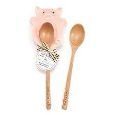 * spoon rest * classic design, stylish appeal * features a deep bowl for keeping drips and spoons contained * made of stainless steel; Pig Spoon Rest W Spoon Set Asst 2 Designs
