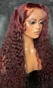 13x4 Burgundy Deep Wave Lace Front Wigs Deep Wave Curly Dark Red 28-Inch