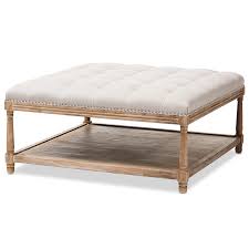 Coffee table measures 48 x 24 x 18 h. Baxton Studio Carlotta Square Coffee Table Ottoman In Beige And Oak 7606
