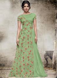 Buy Priyanka Chopra Light Green Net Floor Length Anarkali Suit 88234 Online At Lowest Price From Vast Collection At M Indianclot Indian Gowns Dresses Net Gowns