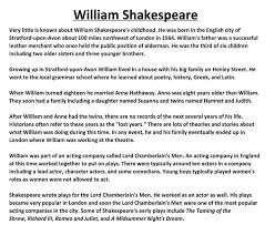 William Shakespeare Biography And Assignment William Shakespeare Text Evidence Biography