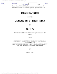Memorandum On The Census Of British India Of 1871 72