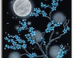 Black And White Cherry Blossom Wall Art Gothic Art Surreal Painting Blue Poppies By Surrealsentiments Dark Paintings Surrealism Painting White Cherry Blossom
