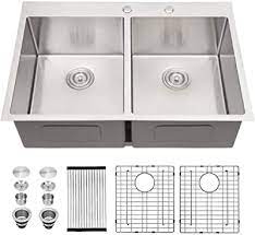 Millions of products, top brands: Kitchen Sink Drop In Sarlai 33 Inch Kitchen Sink Drop In Stainless Steel 16 Gauge Double Bowl 50 50 Topmount Sink Basin Amazon Com
