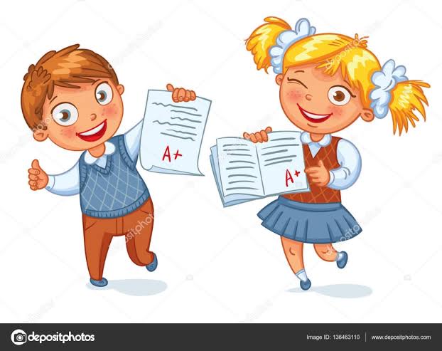 Niños y niñas mostrando resultados de prueba perfectos Vector de stock #136463110 de ©kharlamova_lv