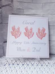 Coral Wedding Anniversary Card Personalised Anniversary Card 35th Coral Anniversary Parents Coral Anniversary Card Personalized Anniversary Cards Anniversary Cards Handmade Wedding Anniversary Cards