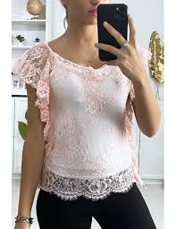 Economisez avec notre option de livraison gratuite. Haut Rose En Dentelle Avec Volant Aux Manches