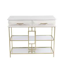 Whitewash Wood Gold Console Table From Sagebrookhome Www Sagebrookhome Com Sagebrook Home Glass Shelves Farmhouse Console Table